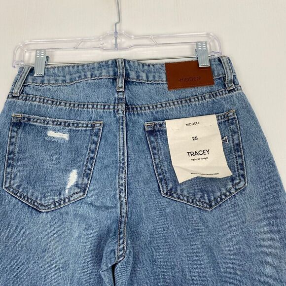 HIDDEN women’s Medium Wash The Tracey Side Slit Clean Straight Jeans size 25 NEW - Picture 15 of 15